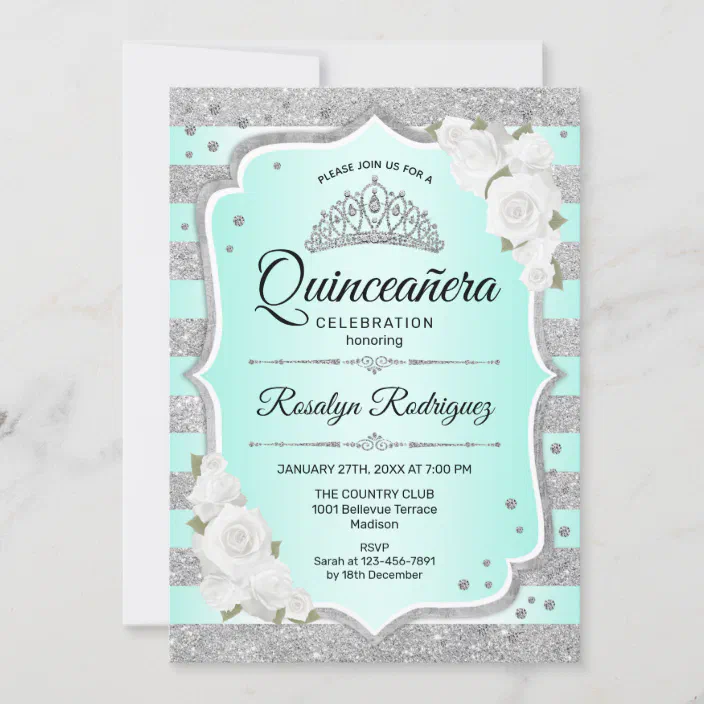 Turquoise And Black Quinceanera Invitations With Envelopes 
