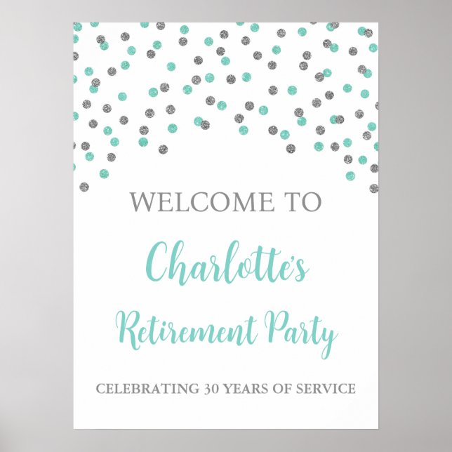 Silver Turquoise Retirement Party Custom 18x24 Poster (Front)