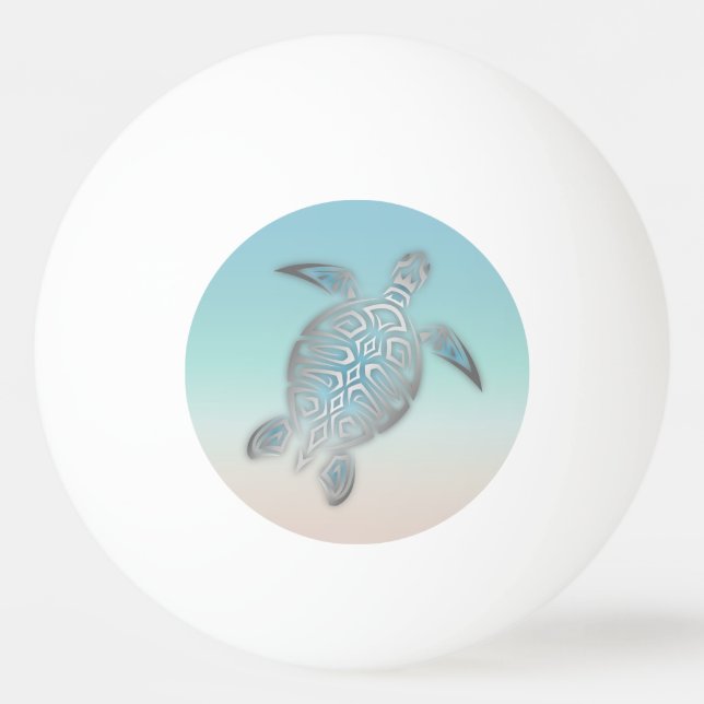 Silver Turquoise Sea Turtle Beach Style Ping-Pong Ball (Front)