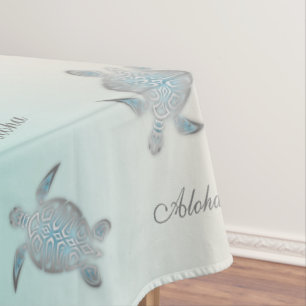 Silver Turquoise Sea Turtles Aloha Coastal  Tablecloth