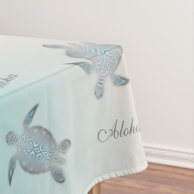 Silver Turquoise Sea Turtles Aloha Coastal  Tablecloth (In Situ)