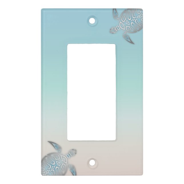 Silver Turquoise Sea Turtles Beach Style Maritime  Light Switch Cover (Front)