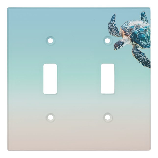 Silver Turquoise Sea Turtles Beach Style Maritime  Light Switch Cover (Front)