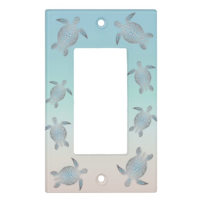 Silver Turquoise Sea Turtles Beach Style Maritime Light Switch Cover (Front)