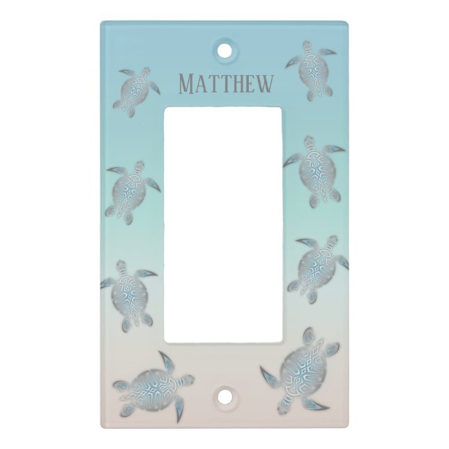 Silver Turquoise Sea Turtles Beach Your Name Light Switch Cover (Front)