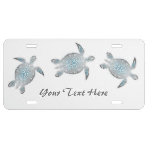 Silver Turquoise Sea Turtles   Coastal Add Text License Plate