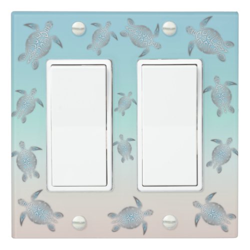 Silver Turquoise Sea Turtles Coastal Maritime Light Switch Cover