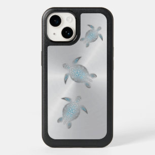 Silver Turquoise Sea Turtles Coastal Modern OtterBox iPhone 14 Case