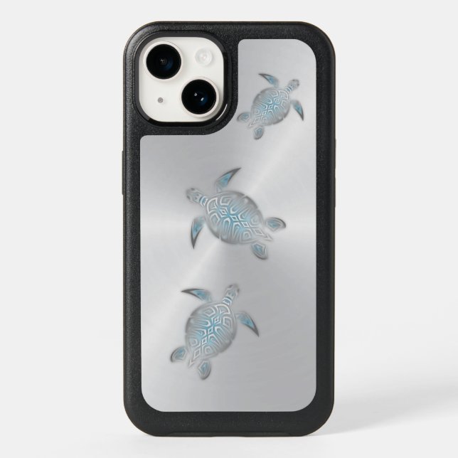 Silver Turquoise Sea Turtles Coastal Modern Otterbox iPhone Case (Back)