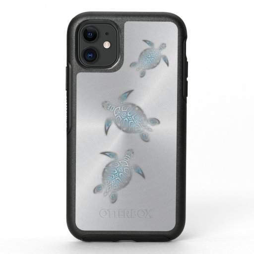 Silver Turquoise Sea Turtles Coastal Modern OtterBox Symmetry iPhone 11 Case