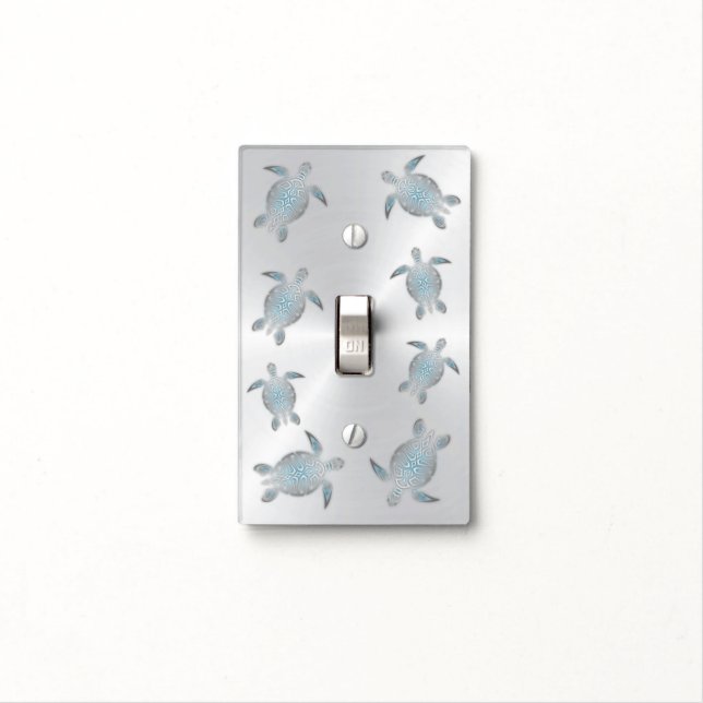 Silver Turquoise Sea Turtles Light Switch Cover (In Situ)