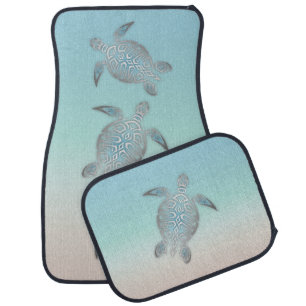 Silver Turquoise Sea Turtles Maritime Coastal Car Mat