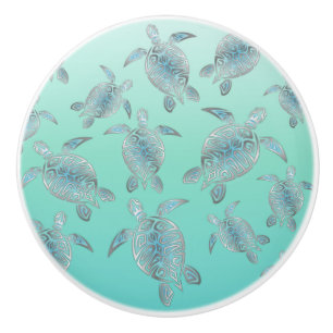 Silver  Turquoise Sea Turtles Pattern Ceramic Knob