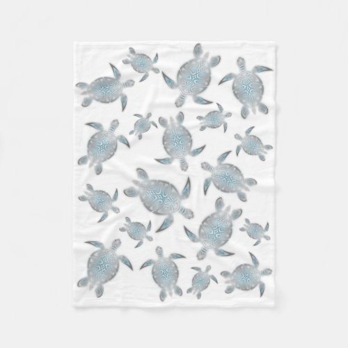 Silver Turquoise Sea Turtles Pattern Coastal Fleece Blanket