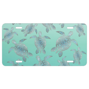 Silver Turquoise Sea Turtles Pattern License Plate