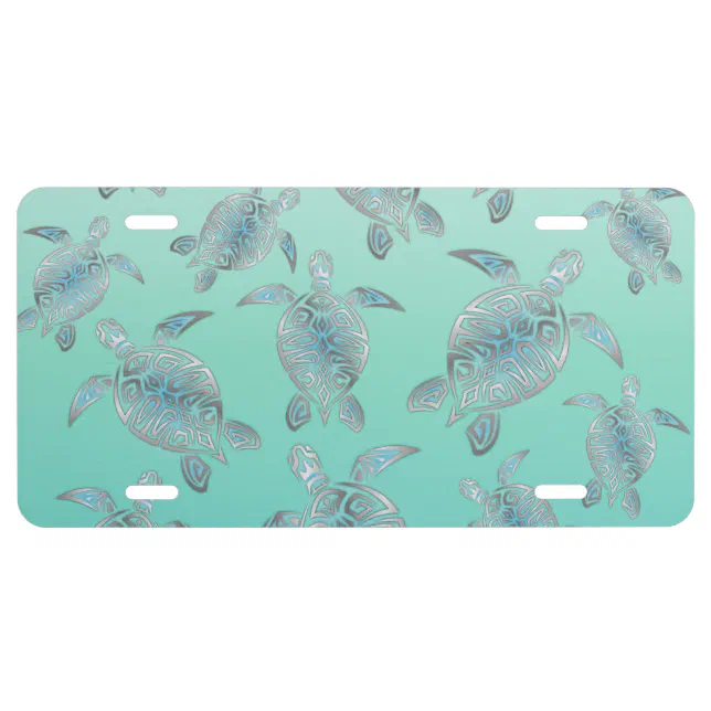 Silver Turquoise Sea Turtles Pattern License Plate Zazzle