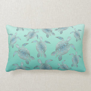 Silver Turquoise Sea Turtles Pattern Lumbar Pillow