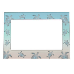 Silver Turquoise Sea Turtles Pattern Magnetic Frame
