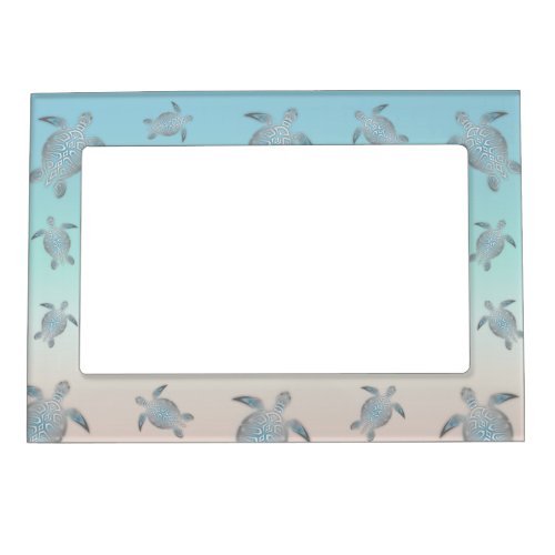 Silver Turquoise Sea Turtles Pattern Magnetic Frame