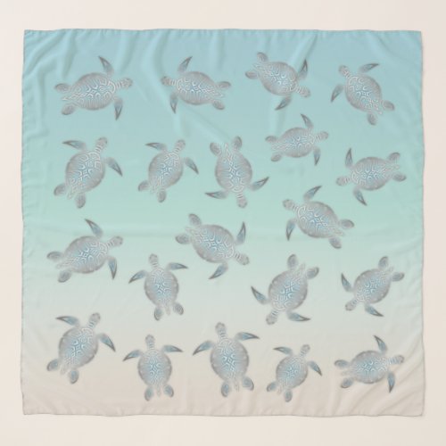 Silver Turquoise Sea Turtles Pattern Scarf