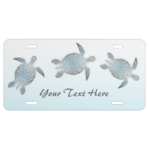Silver Turquoise Sea Turtles Personalize License Plate