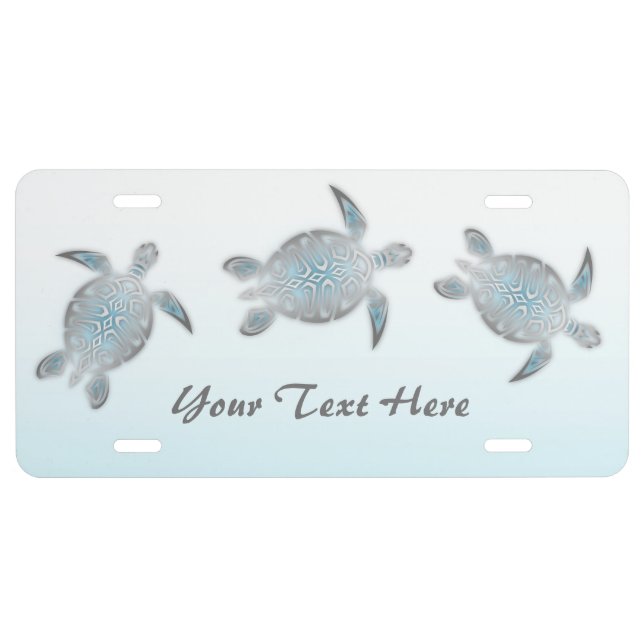 Silver Turquoise Sea Turtles Personalize License Plate (Front)