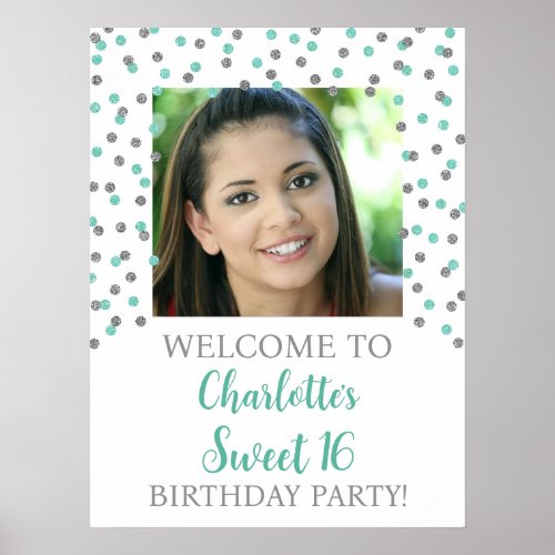 Silver Turquoise Sweet 16 Birthday 18x24 Photo Poster