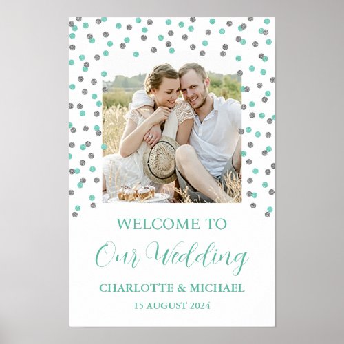 Silver Turquoise Wedding Welcome Custom 12x18   Poster