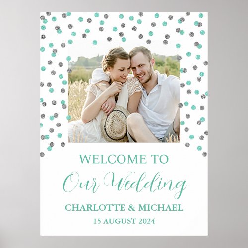 Silver Turquoise Wedding Welcome Custom 18x24   Poster