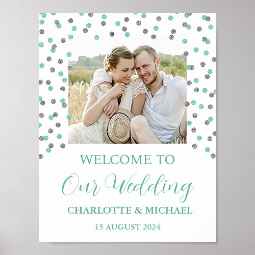 Silver Turquoise Wedding Welcome Custom 85x11   Poster
