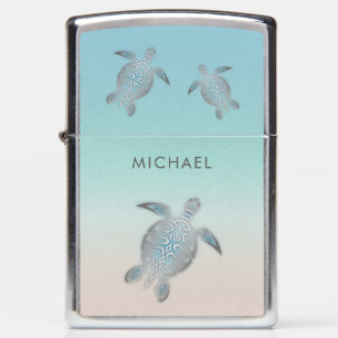 Silver Turtle Coastal Maritime Your Name Zippo Lighter