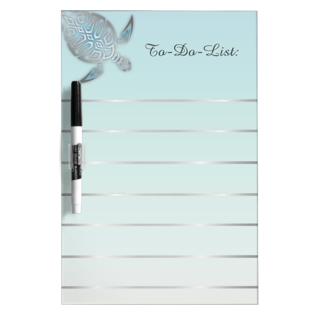 Silver Turtle Lines Add Name Coastal Turquoise  Dry Erase Board (Front)