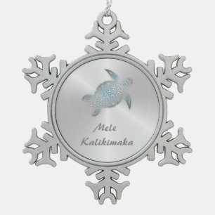 Silver Turtle Mele Kalikimaka Snowflake Pewter Christmas Ornament