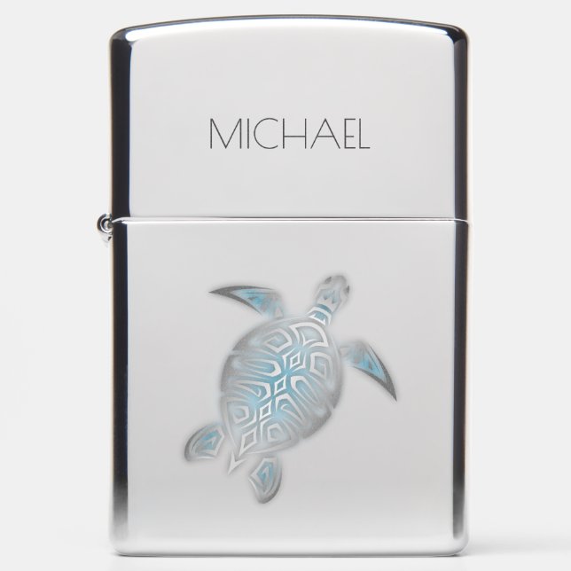 Silver Turtle Modern Coastal Maritime Zippo Lighter (Front)