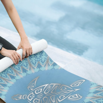 "silver Turtle Radiance" | Monogram Beach Yoga Mat by NinaBaydur at Zazzle