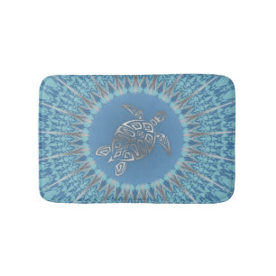 "Silver Turtle Radiance" Tropical Mandala Bathroom Mat