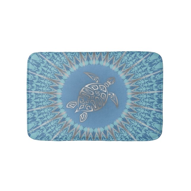 "Silver Turtle Radiance" | Tropical Mandala Bathroom Mat (Front)