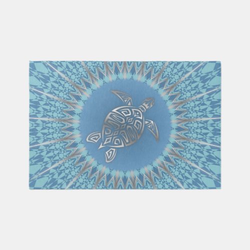 Silver Turtle Radiance  Tropical Mandala Rug