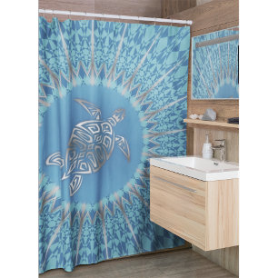 "Silver Turtle Radiance"   Tropical Mandala Shower Curtain