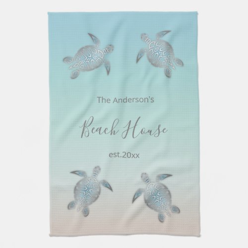 Silver Turtles Beach House Family Monogram Kitchen Towel