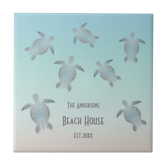 Silver Turtles Beach Style Ceramic Tile (Front)