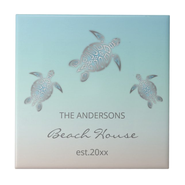 Silver Turtles Beach Style Ceramic Tile (Front)