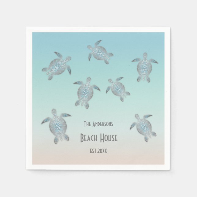 Silver Turtles Beach Style Custom Text Napkins (Front)