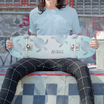 Silver Turtles Beach Style Monogram Coastal Skateboard<br><div class="desc">Silver sea turtles on a beach style turquoise background. Customize it with a name.</div>