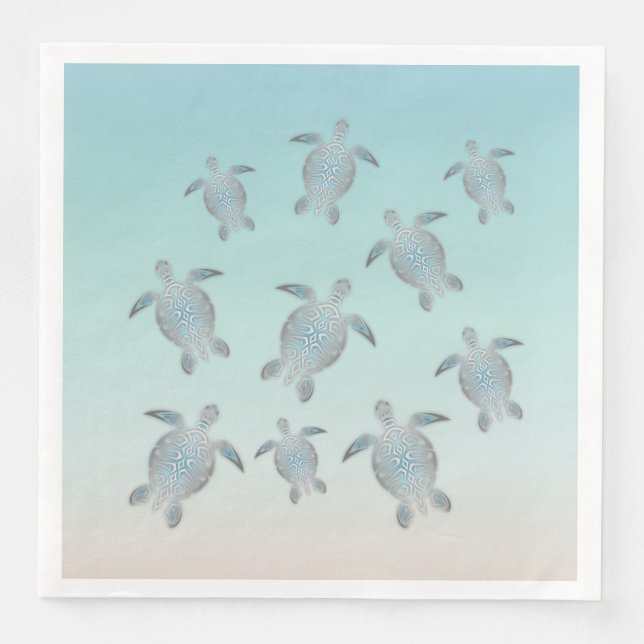 Silver Turtles Beach Style Paper Dinner Napkins (Front)