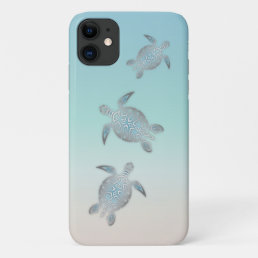 Silver Turtles Beach Style Turquoise Coastal iPhone 11 Case