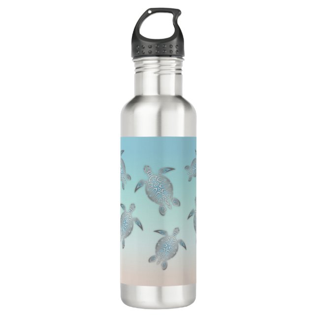 Silver Turtles Beach Style Turquoise Coastal Stainless Steel Water Bottle (Front)