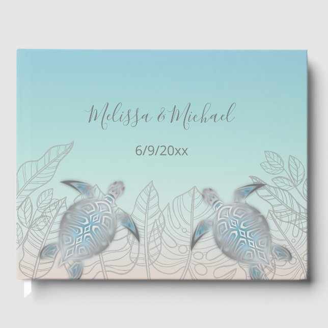 Silver Turtles Beachstyle Seaside Wedding Guest Book (Front)