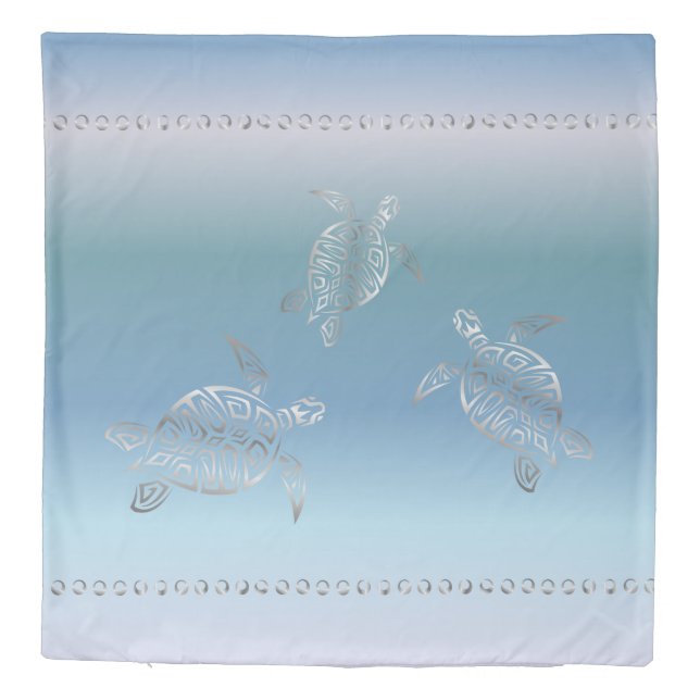 Silver Turtles Blue Gradient Duvet Cover (Back)