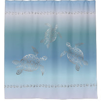 Silver Turtles Blue Gradient Nautical Shower Curtain